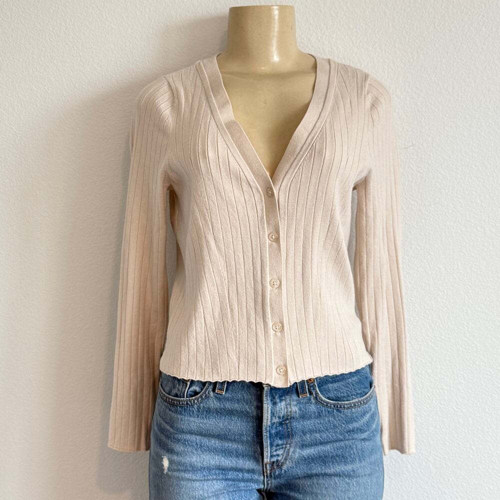 Abercrombie & Fitch Soft Collection Cream Cardigan Ribbed Quiet Luxury Old Money